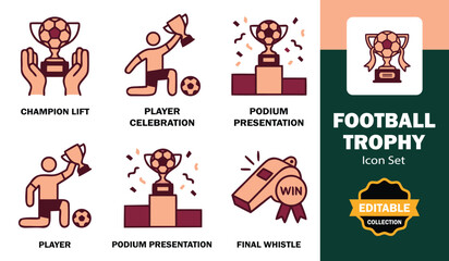 Fototapeta premium Football Trophy Icon Set - Champion Player, Podium Presentation, Winner Vector Icons