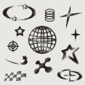 Y2K Bitmap Halftone Pixel Gradient Cosmic and Abstract Digital Elements