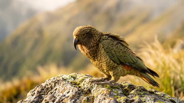 kea bird close up at morning light in southern alps new zealand video