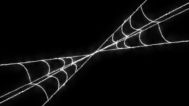 Animated white spider web expansion effect, flexible silk strands, dynamic tension motion design, spooky halloween silk structure, isolated seamless overlay, 4k, green background video