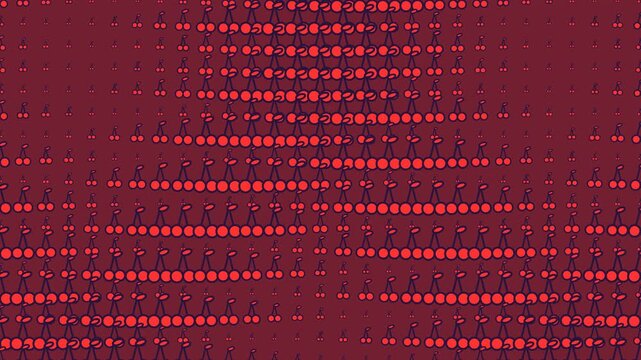 Red and Dark Red Cherry Icon Halftone Flowing Seamless Loop Motion Background