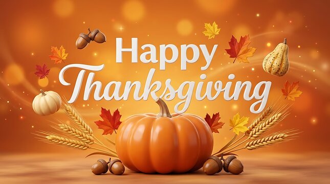 Festive thanksgiving background with pumpkin and autumn leaves