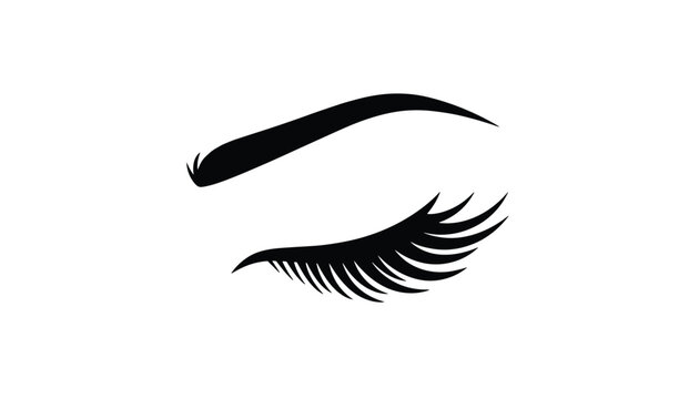 Silhouette of a closed eye with beautiful long eyelashes and a perfectly shaped eyebrow vector illustration.