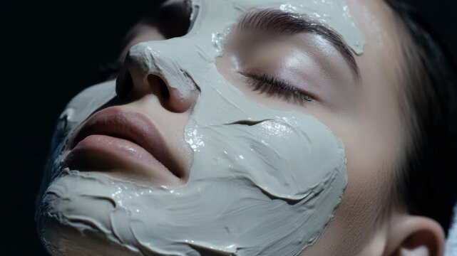 Close-up of Woman with White Facial Mask for Beauty Treatment