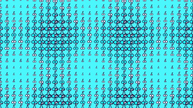Cyan and White Cherry Icon Halftone Vertical Waves Seamless Loop Animation