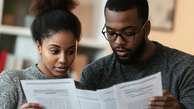 African American Couple Reviewing a Document Together