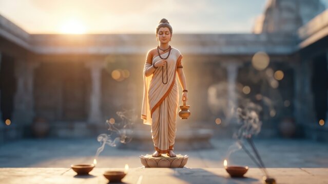 Goddess Brahmacharini &mdash; Ascetic Navadurga Idol with Prayer Rosary