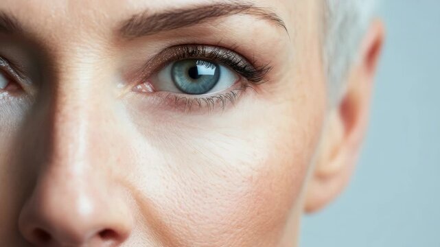 Extreme Close-up of an Elderly Woman's Eye with Wrinkles
