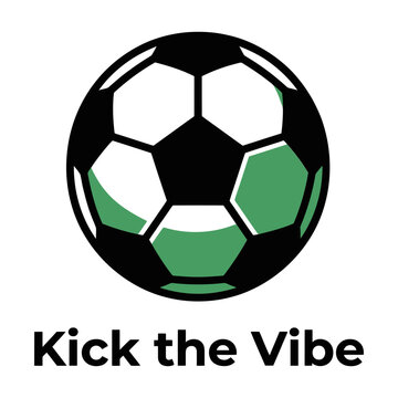 Soccer ball illustration with Kick the Vibe slogan for athletic apparel, sports branding, and football fans.