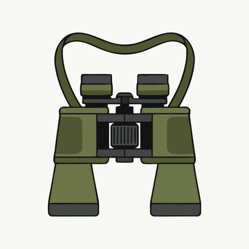 Olive Green Binoculars with Neck Strap Illustration for Birdwatching, Hunting, Safari, and Outdoor Exploration