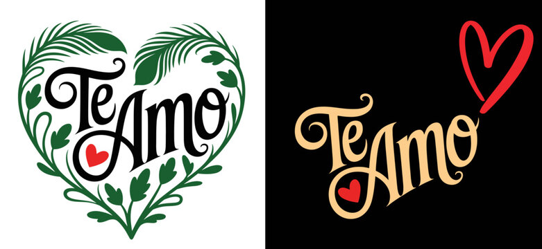 Te amo typography Spanish lettering vector bundle design set calligraphy collection feliz dia de San Valentin. Eu te amo mucho com Cora&ccedil;&otilde;es em Caligrafia Rom&acirc;ntica romantic Tipografia de Amor para em 