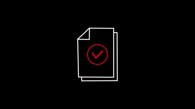 Neon  tex with checklist on document inside envelope on black background 4K video animation.