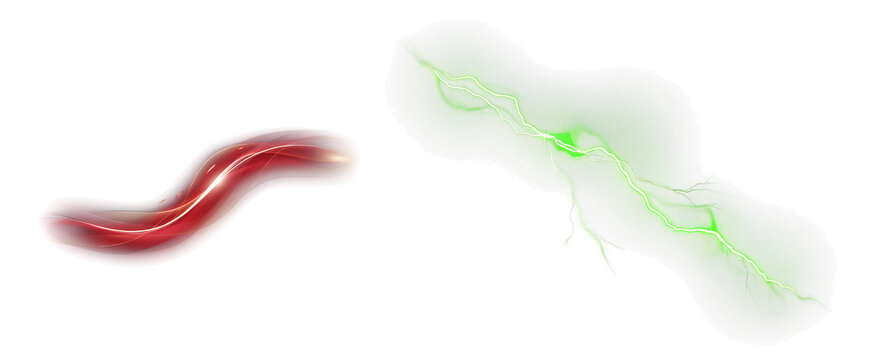 Red worm and green lightning bolt shape