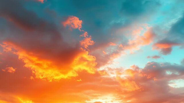 Dramatic Sunset Sky with Vibrant Orange and Teal Clouds
