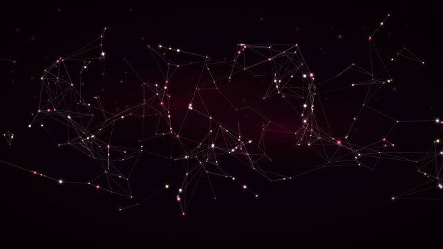 Abstract digital particle waves with glowing blue and purple light on a dark background representing data flow or cosmic energy landscape