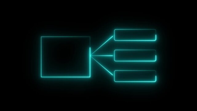 Glowing neon line Business hierarchy chart info graphics icon isolated. Neon flowchart, Corporate organizational structure graphic elements, network diagram, hi-tech illustration