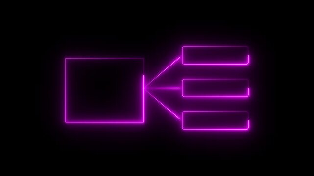 Glowing neon line Business hierarchy chart info graphics icon isolated. Neon flowchart, Corporate organizational structure graphic elements, network diagram, hi-tech illustration
