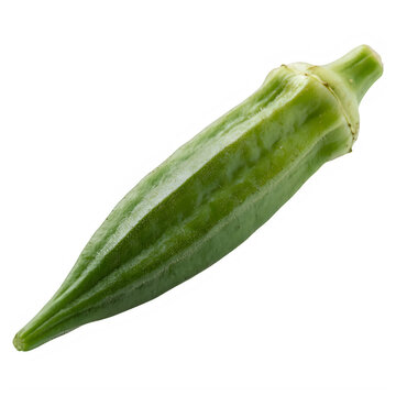 Okra pod halved lengthwise displaying seeds isolated on transparent background