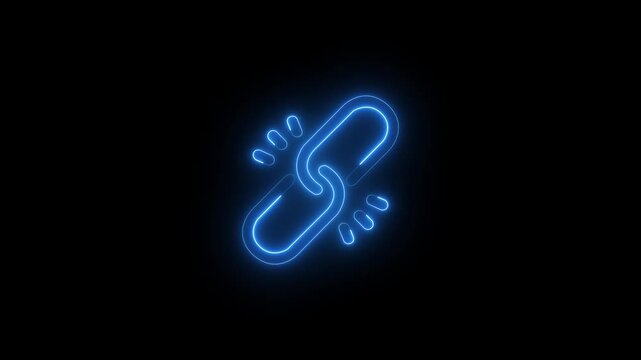 Glowing Neon Chain Link Icon Animation on Black Background &ndash; Abstract Backlink Symbol connection, hyperlink, networking, and digital communication.4k motion video..