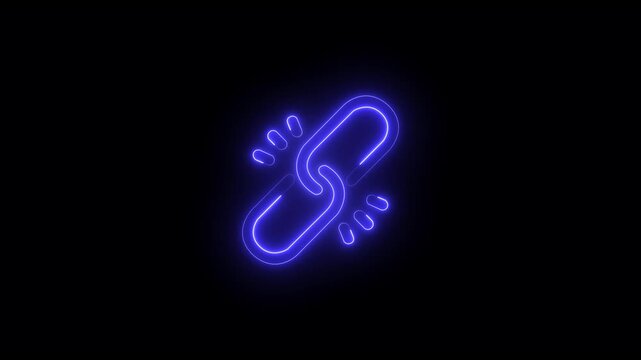 Glowing Neon Chain Link Icon Animation on Black Background &ndash; Abstract Backlink Symbol connection, hyperlink, networking, and digital communication.4k motion video..