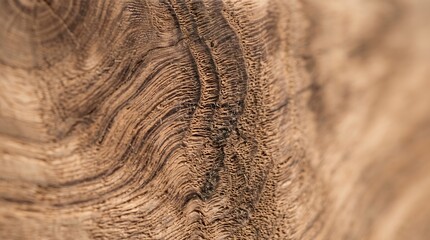 Fototapeta premium Detailed macro shot of aged wooden texture showing intricate natural growth rings with deep brown colors and rustic organic patterns