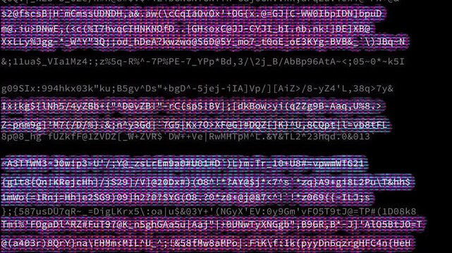 Scrolling screen display with numbers, text and computer code - Loop