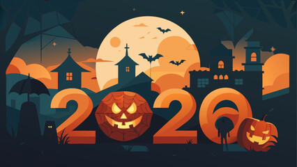 Fototapeta premium Orange Vintage Halloween Graveyard Design