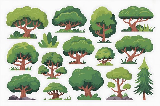 Whimsical Nature Trees Pack Cartoon High Resolution Picture