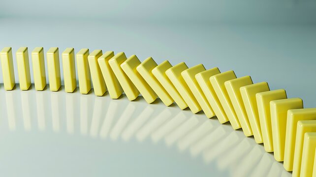 Yellow domino blocks forming a curved chain representing sequence and cause effect