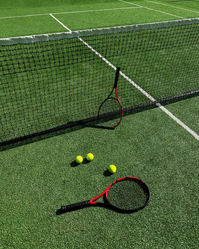 Tennis rackets and balls for play