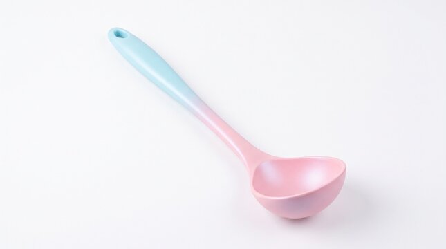 Pastel gradient kitchen ladle for soup serving isolated on white background
