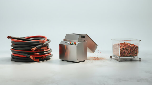 Industrial copper wire recycling machine processing thick cables into raw material granules with industrial waste