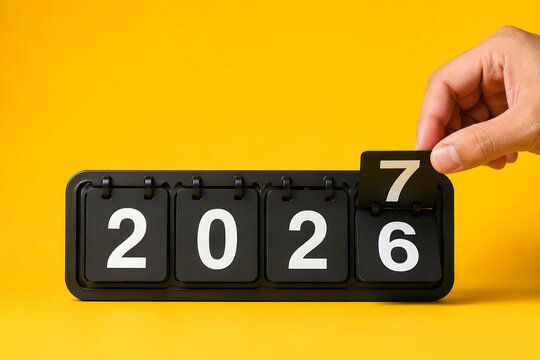 Hand flipping flap calendar showing new twenty twenty seven.