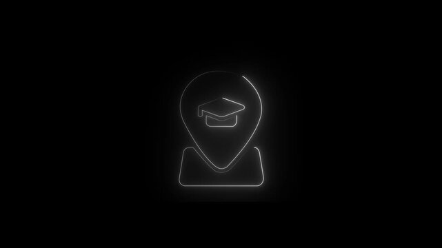 Glowing neon location icon animation.black  color location icon animation on black background. Glowing neon black color location map icon animation video,,,