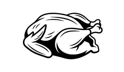 Obraz premium Roast Chicken Food Icon, Black Monochrome Restaurant Menu Outline Vector Symbol