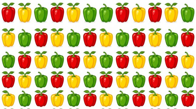 Seamless pattern with colorful bell peppers, red yellow and green vegetable background