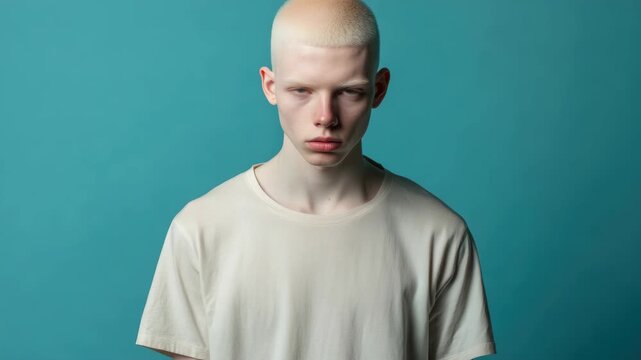 Portrait of a young man with a shaved head and blonde hair