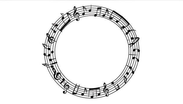 Minimalist Black and White Music Staff Circle Frame Vector