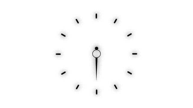 White background clock pointer rotation, minimal time lapse motion loop, fast spinning clock hand, seamless ticking clock animation, dark backdrop timer concept, passage of time visual element