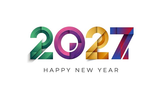 Colorful 2027 happy new year typography isolated on white background