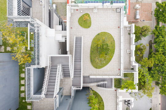 Aerial View of Modern Rooftop Terrace Garden Design
