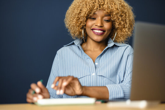 Woman Works on Laptop at Home Office in the Afternoon