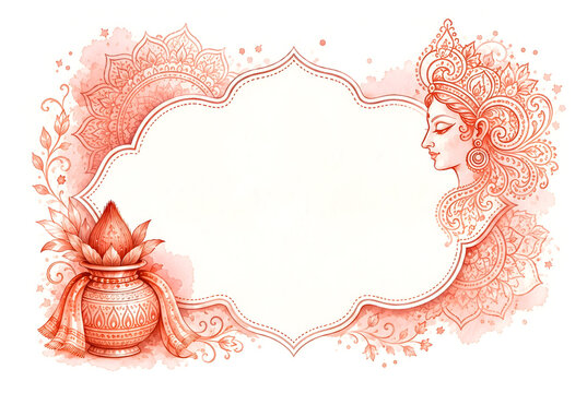  Happy Navratri: Majestic, Red-Themed Blank Background with a Royal Arch-Shaped Badge, Maa Durga Portrait, and Kalash.