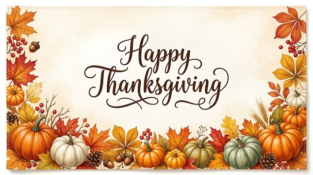 Happy thanksgiving greeting with autumn harvest and colorful fall foliage