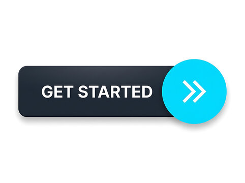 Modern get started button with blue circular arrow icon
