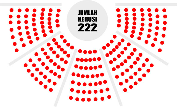 Malaysia parliament seating chart vector layout template with 222 seats layout for general election infographics, political composition, and government voting results