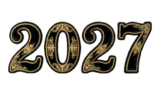 Elegant Black and Gold 2027 Numbers with Ornate Filigree Design PNG Isolated on transparent background