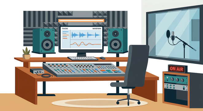 Professional Audio Recording Studio with Mixer and Monitoring Equipment