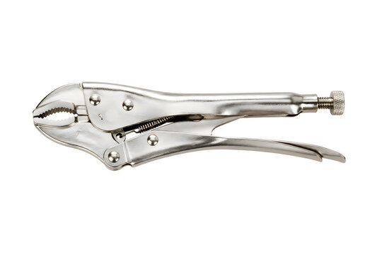 Metal locking grip pliers clamping tool on white isolation.