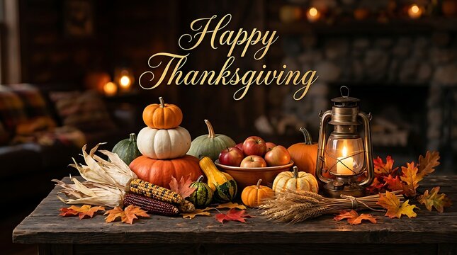 Festive thanksgiving table setting with pumpkins and autumn decor
